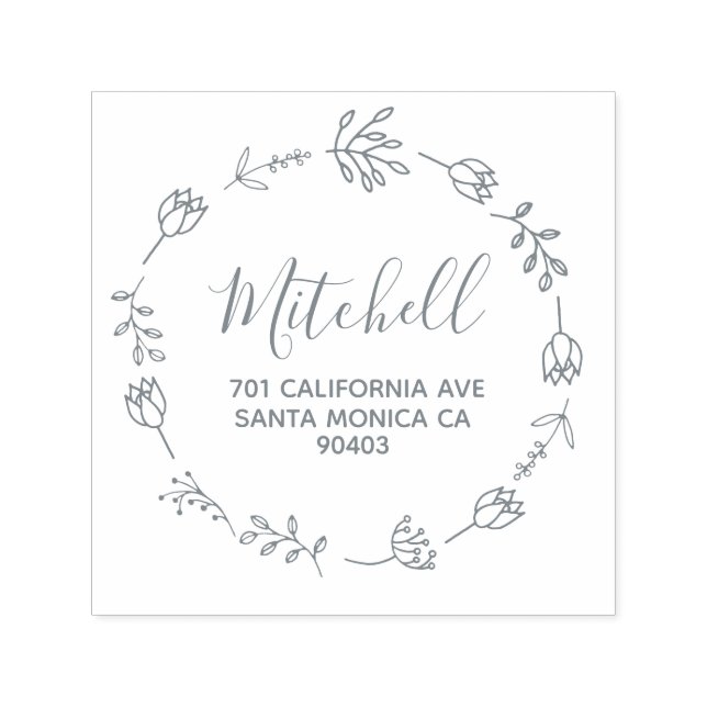 family address floral wreath self-inking stamp (Design)