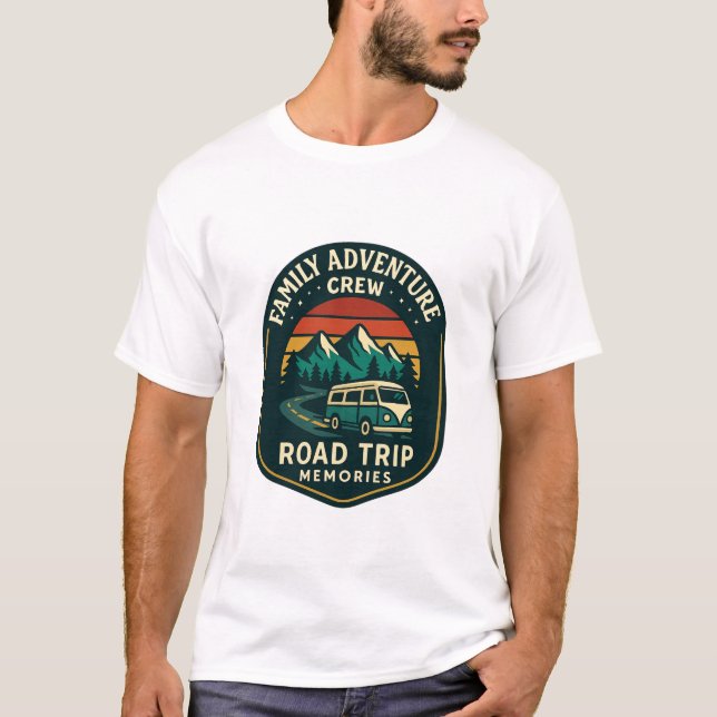 Family Adventure Crew – Retro Road Trip Badge T-Shirt (Front)