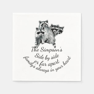 Family Always in Your Heart Quote Cute Raccoons Napkin
