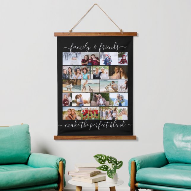 Family and Friends 20 Photo Masonry Grid Black Hanging Tapestry (Living Room)
