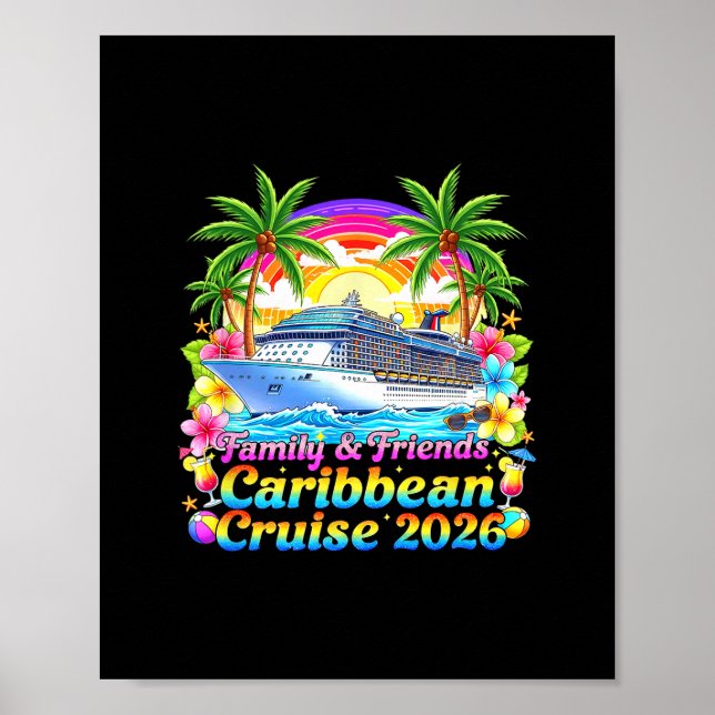 Family And Friends Caribbean Cruise 2026 Tee Beach Poster (Front)