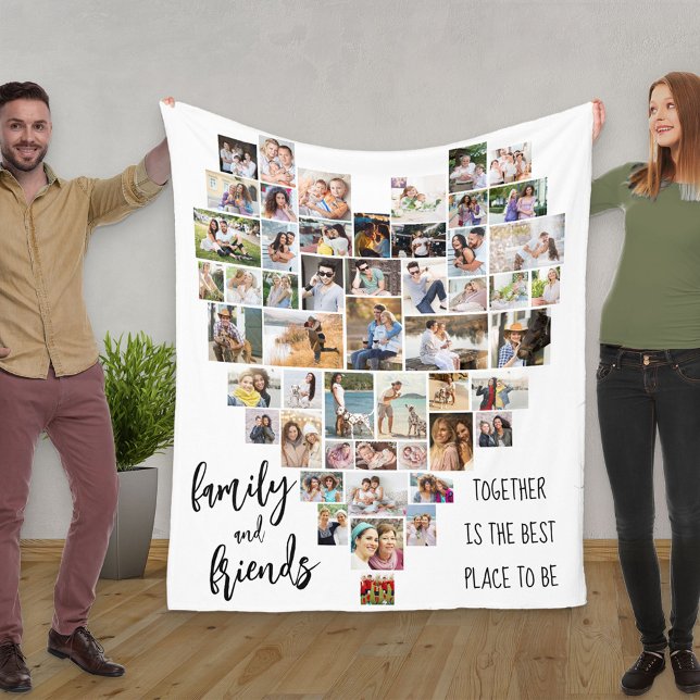 Family and Friends Heart Shaped 51 Photo Collage Fleece Blanket (Creator Uploaded)