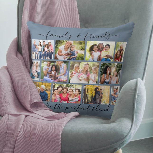 Family and Friends Quote 12 Photo Collage Blue Cushion (Creator Uploaded)