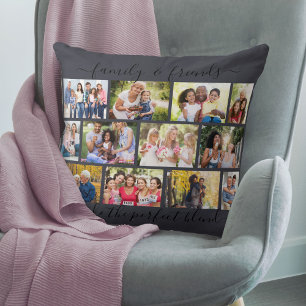 Family and Friends Quote 12 Photo Collage Slate Cushion