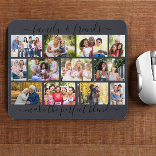 Family and Friends Quote 12 Photo Collage Slate Mouse Mat
