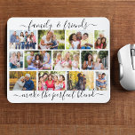 Family and Friends Quote 12 Photo Collage White Mouse Mat<br><div class="desc">Create your own photo collage mousepad with family quote in elegant script typography. The photo template is set up for you to add 12 of your favourite pictures, which are displayed in a modern masonry grid of landscape and portrait photos. The saying reads "family & friends make the perfect blend"...</div>