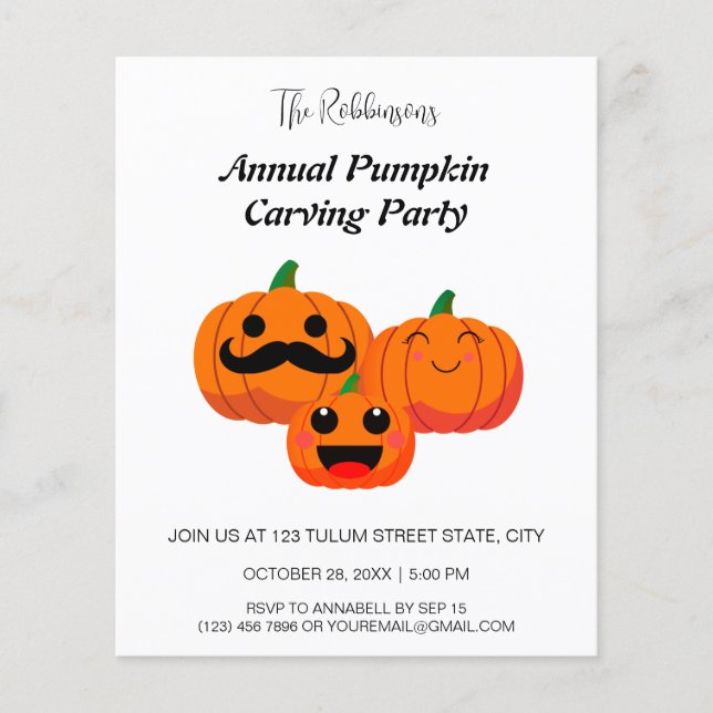 Family annual pumpkin party carving invitation flyer (Front)