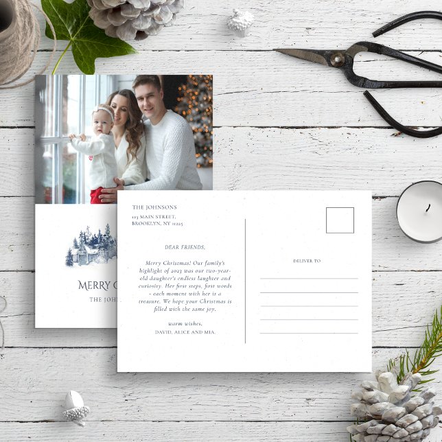 Family Annual Report Blue Christmas Winter Photo Postcard (Creator Uploaded)