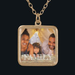 *~* FAMILY AP42 Photo Pic Picture Gold Glitter Gold Plated Necklace<br><div class="desc">SQUARE GOLD NECKLACE - GLITTER and White Block Letters (search id AP42 for similar designs on various products ) * Energetically Enhanced remembrance Keepsake memories memory family. Upload your family picture. Right now the text reads "FAMILY" A text area is available. Personalise Customise the font colour , font size actual...</div>