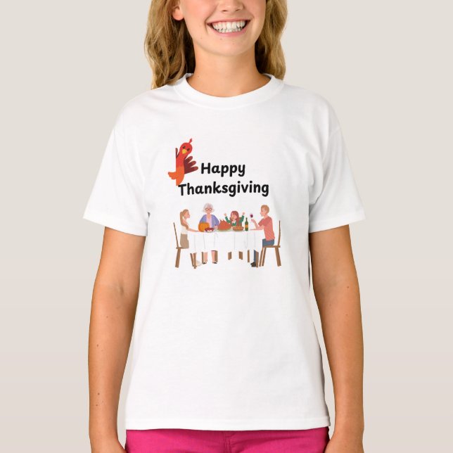 Family at table with turkey  T-Shirt (Front)