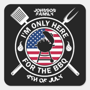 Family BBQ 4th of July Patriotic Personalised Square Sticker