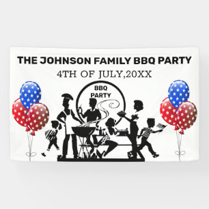 Family BBQ Party Black Red White and Blue Banner