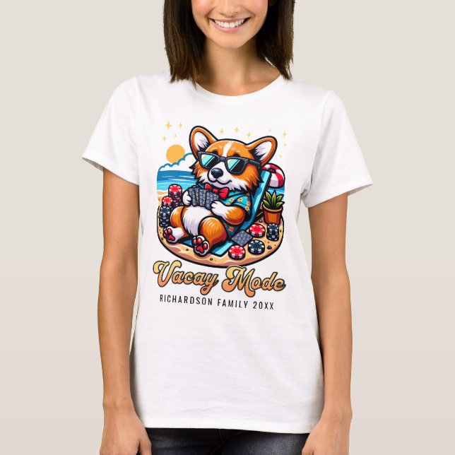 Family Beach Cruise Funny Corgi Summer Vacation T-Shirt (Front)