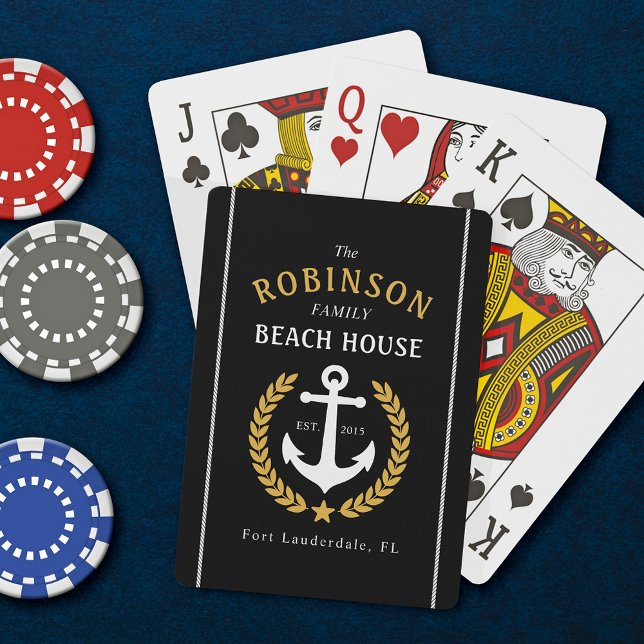 Family Beach House Anchor Gold Laurel Black Playing Cards (Creator Uploaded)
