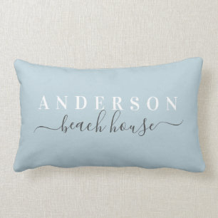 Family Beach House Blue Lumbar Pillow w/ Last Name