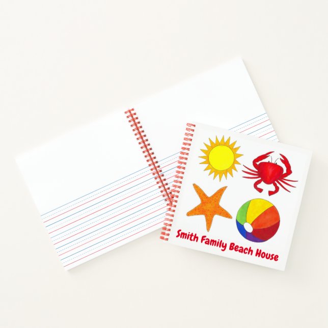 Family Beach House Crab Starfish Beachball Sun Notebook (Inside)