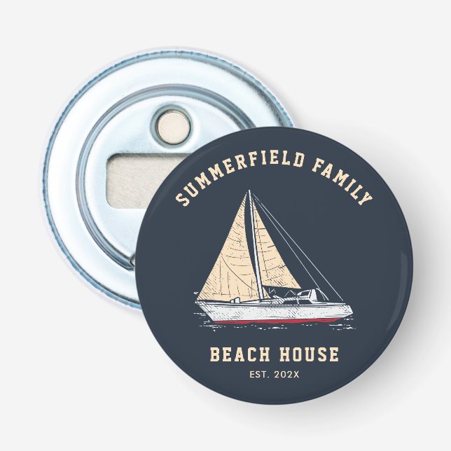 Family Beach House Nautical Sailing Boat Custom Bottle Opener (Front)
