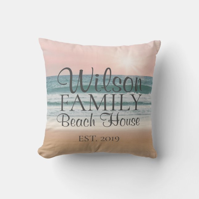Family Beach House Summer Sunset  Cushion (Front)