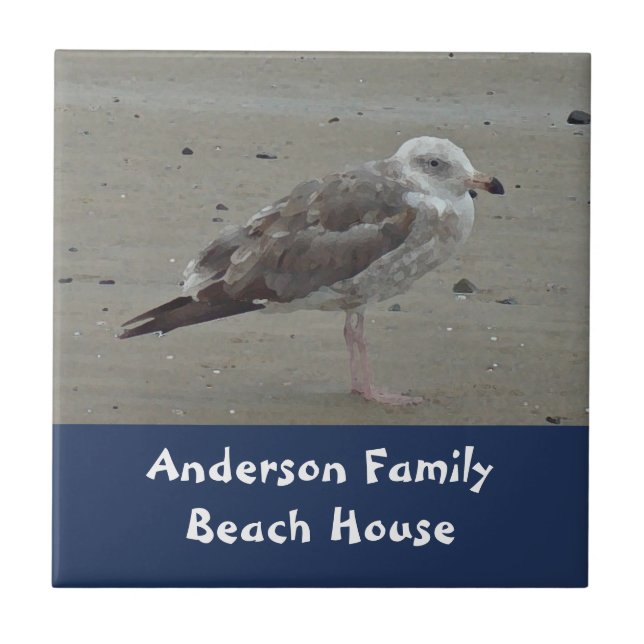 Family Beach House Welcome Artistic Animal Seagull Tile (Front)