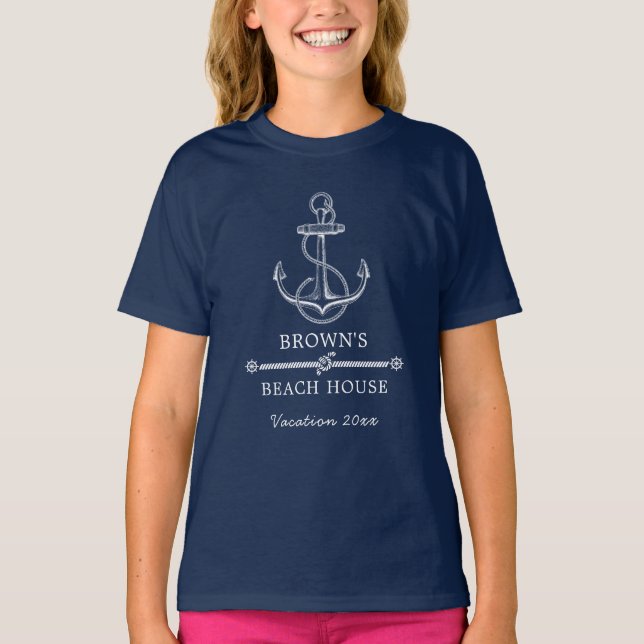 Family Beach Lake House Nautical Vacation T-Shirt (Front)
