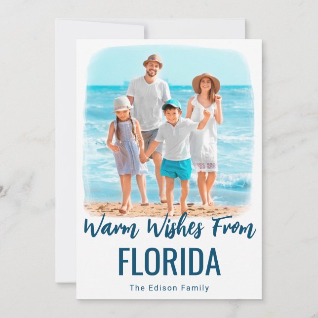 Family Beach Photo Christmas Card Watercolor State (Front)