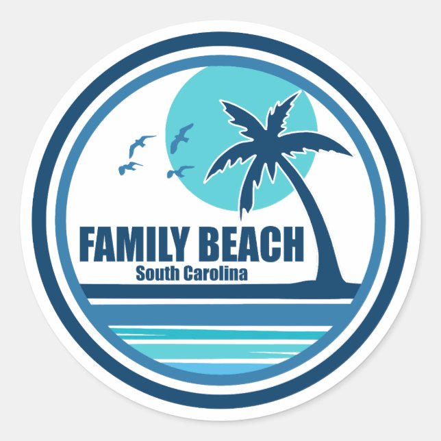 Family Beach South Carolina Palm Tree Birds Classic Round Sticker (Front)