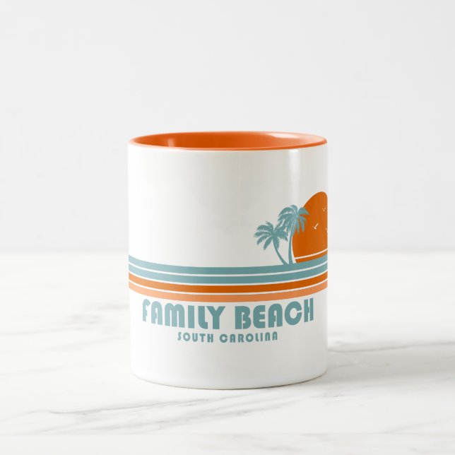 Family Beach South Carolina Sun Palm Trees Two-Tone Coffee Mug (Center)