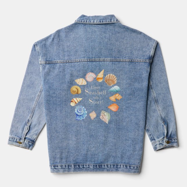 Family Beach Vacation Seashell Collector Womens Me Denim Jacket (Back)