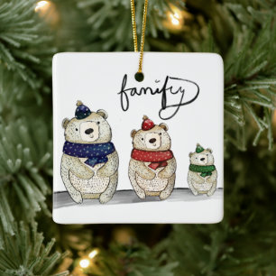 Family Bear Ceramic Ornament