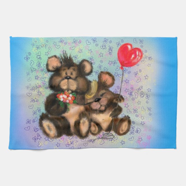 Family Bear with Balloon Kitchen Towel (Horizontal)