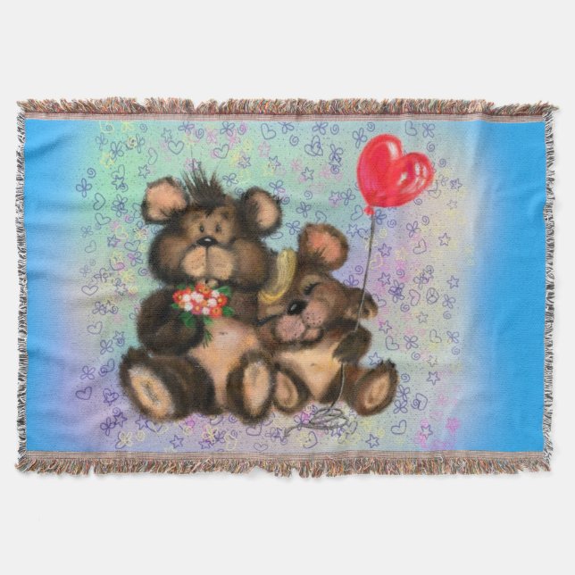 Family Bear with Balloon Throw Blanket (Front)