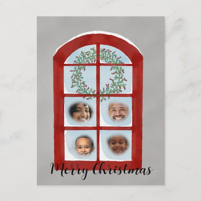 Family behind Christmas window photocard Postcard (Front)