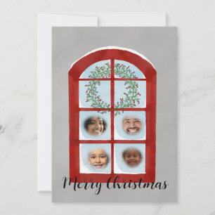 Family behind snowy Christmas window photocard Invitation