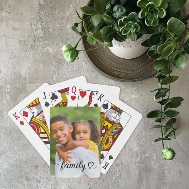 Family Black Script Custom Photo Playing Cards (Creator Uploaded)