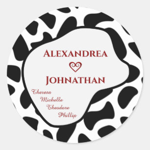 Family Black White Modern Animal Pattern Custom  Classic Round Sticker