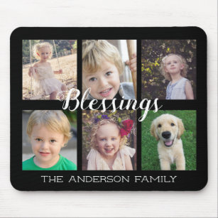 Family Blessings   6 Photo Collage Mouse Mat