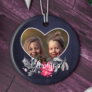 Family blessings cute heart shape photo ceramic tree decoration