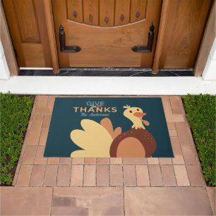 Family Blue & Brown Give Thanks Quote Turkey Fall Doormat