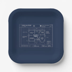 Family Blueprint Baby Announcement Paper Plate