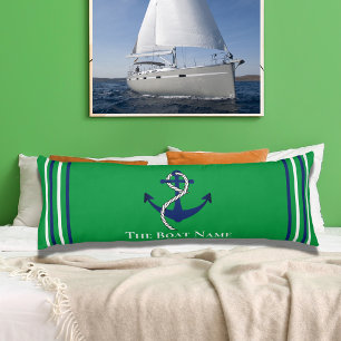 Family Boat Name Green Blue Anchor Rope Nautical Body Cushion