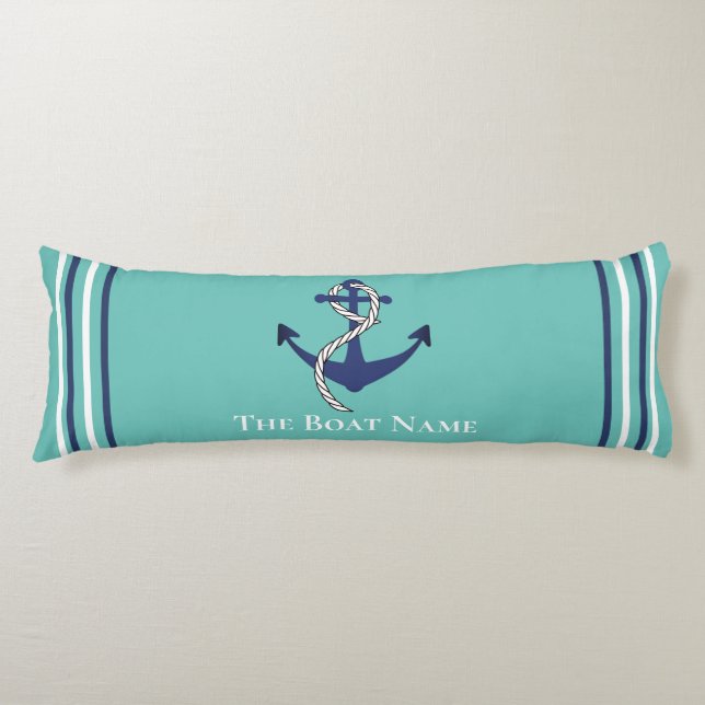 Family Boat Name Teal Blue Anchor Rope Nautical  Body Cushion (Front)