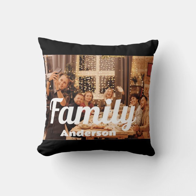 Family | Boho Text with Two Photos Cushion (Front)