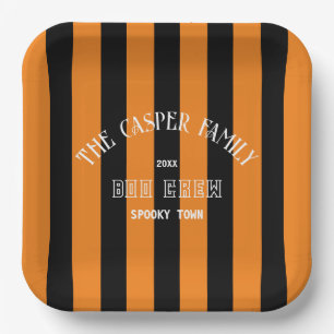 Family Boo Crew Orange Black Stripe Halloween Paper Plate