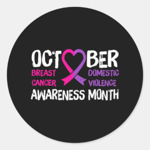 Family Breast Cancer and Domestic Violence Classic Round Sticker