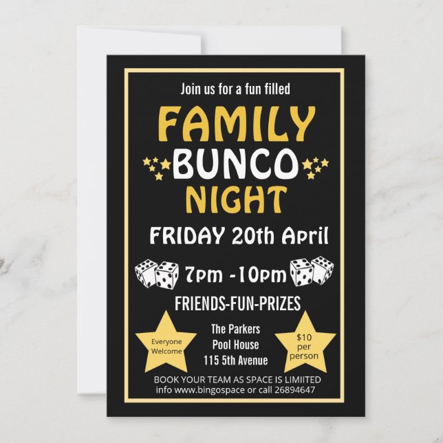 Family bunco night, bunco party PTA event PTO Invitation (Front)