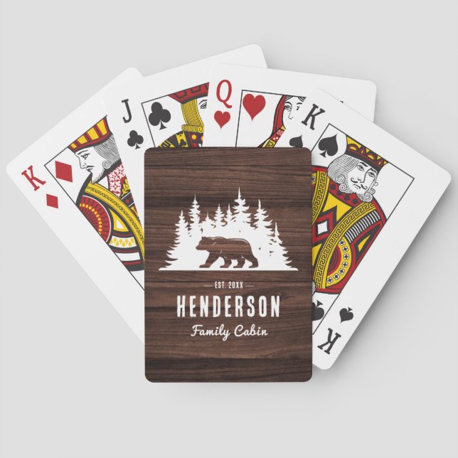 Family Cabin Bear Pine Wood Playing Cards (Back)
