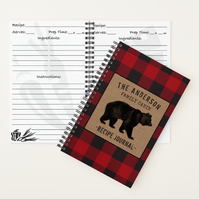 Family Cabin Bear Red Plaid Mini Recipe Journal (Inside)