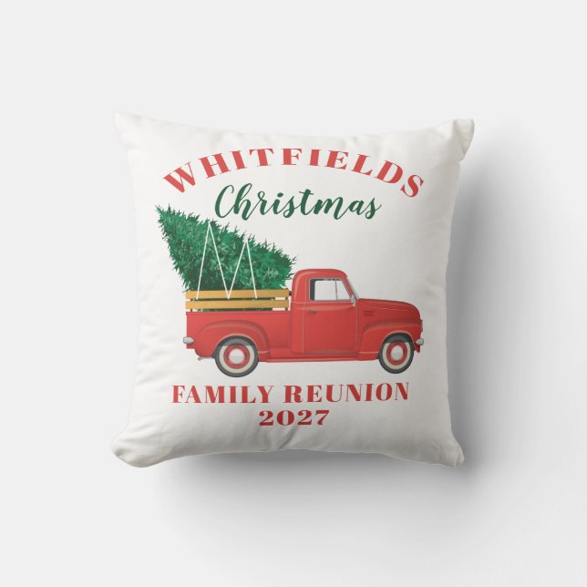 Family Cabin Christmas Red Truck Custom Cushion (Front)