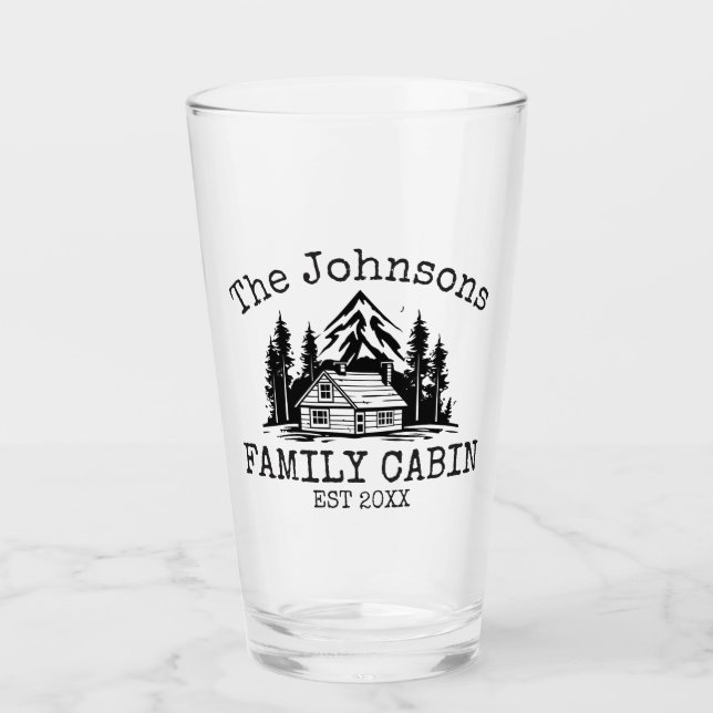 Family Cabin Green Plaid Themed Name Personalised Glass (Front)