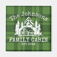 Family Cabin Green Plaid Themed Name Personalised